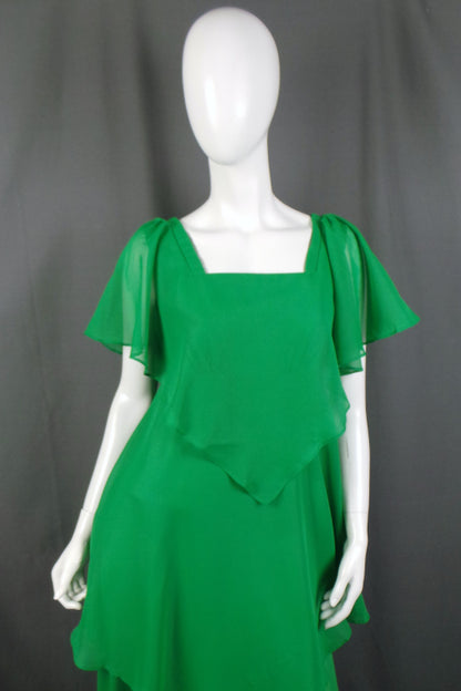1970 Kelly Green Angel Sleeve Maxi Dress | M