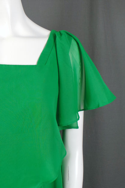 1970 Kelly Green Angel Sleeve Maxi Dress | M