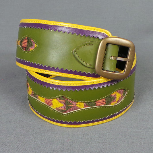 1980s Green, Yellow and Purple Vintage Tapestry Waist Belt, by Daniel Hechter