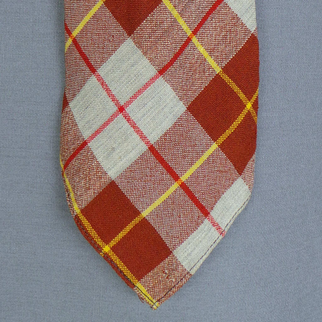1970s Grey Brown Check Vintage Wool Mens Tie