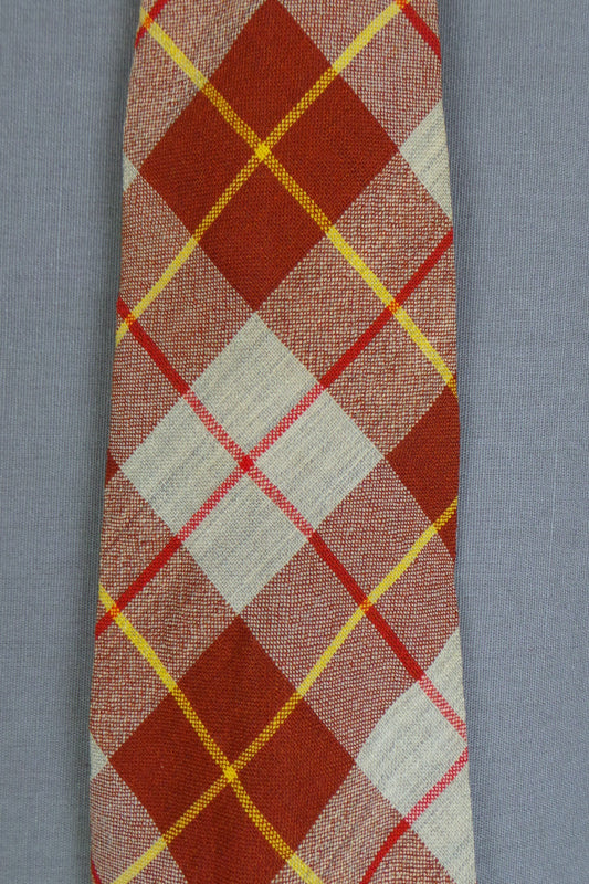 1970s Grey Brown Check Wool Tie