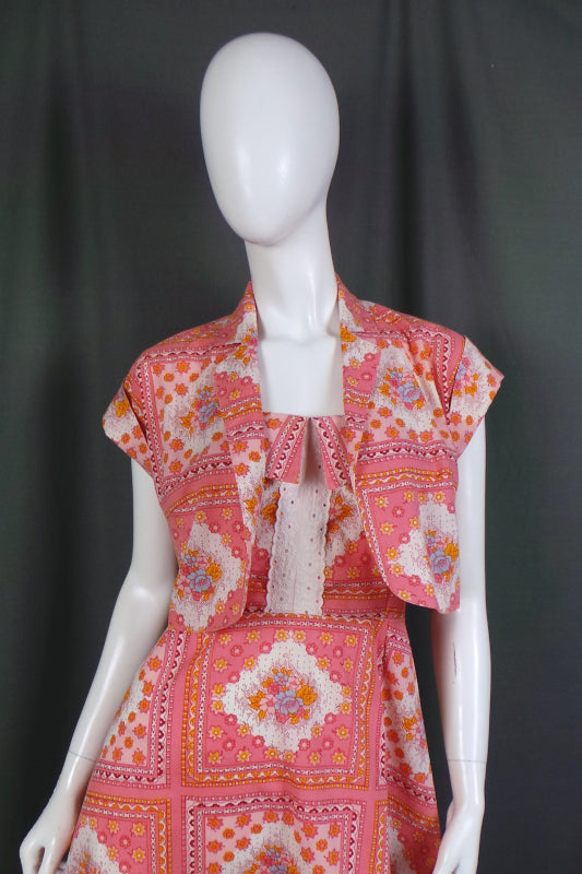 1960s Pink Bandana Dress & Jacket | XS