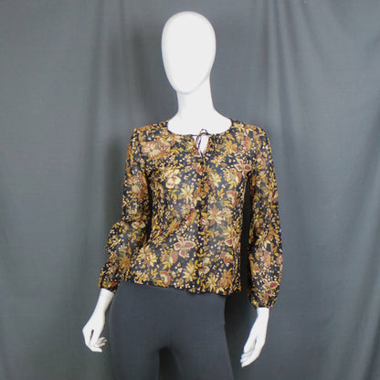 1970s Black & Brown Floral Sheer Blouse | St Michael | S