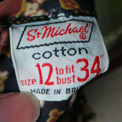 1970s Black & Brown Floral Sheer Blouse | St Michael | S