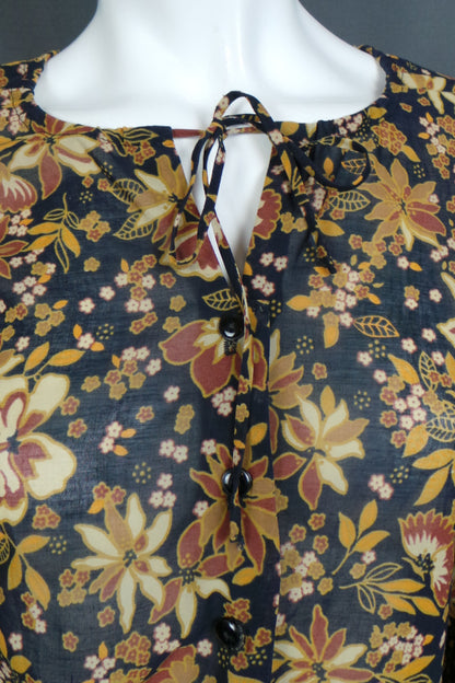1970s Black & Brown Floral Sheer Blouse | St Michael | S