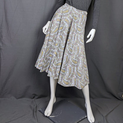 1950s Grey Paisley Print Vintage Circle Skirt