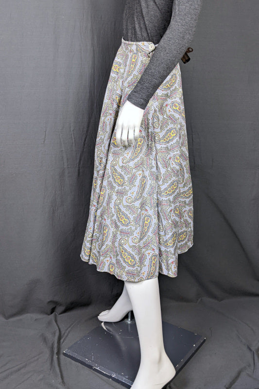 1950s Grey Paisley Print Circle Skirt | S