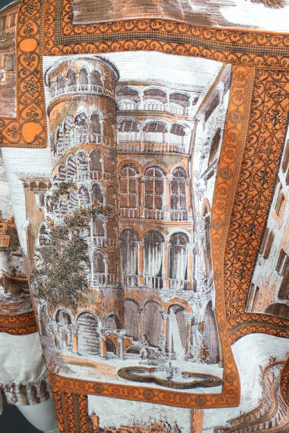 1950s Brown & Orange Venice Print Shirt | Reldan | XL