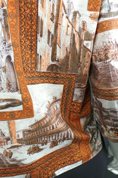 1950s Brown & Orange Venice Print Shirt | Reldan | XL