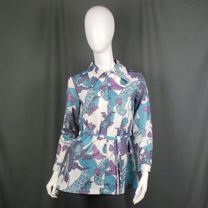 1970s Blue & Purple Belted Tunic Top | L