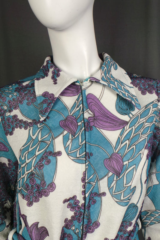 1970s Blue & Purple Belted Tunic Top | L