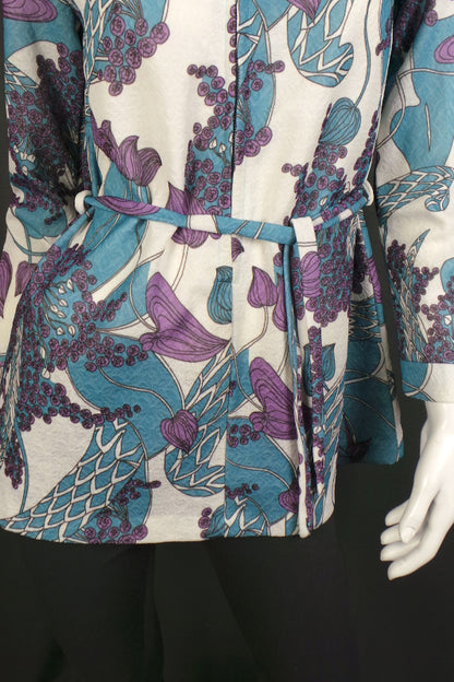 1970s Blue & Purple Belted Tunic Top | L