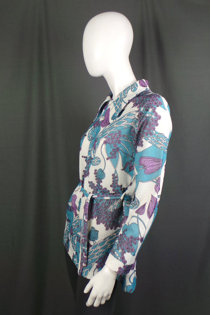 1970s Blue & Purple Belted Tunic Top | L