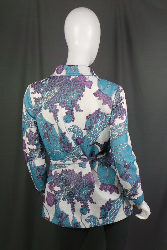 1970s Blue & Purple Belted Tunic Top | L