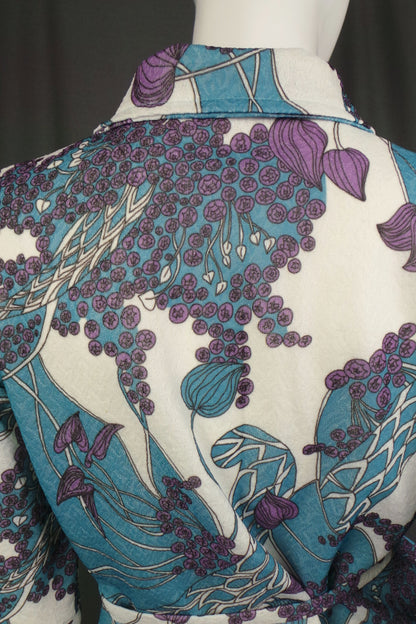 1970s Blue & Purple Belted Tunic Top | L