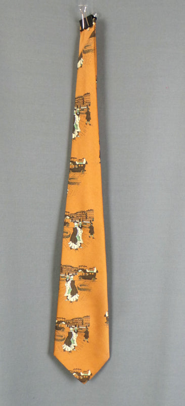 1970s Tan Edwardian Print Vintage Mens Tie | Charles of London