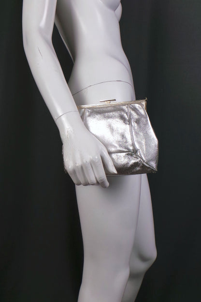 1960s Silver Leather Vintage Evening Bag