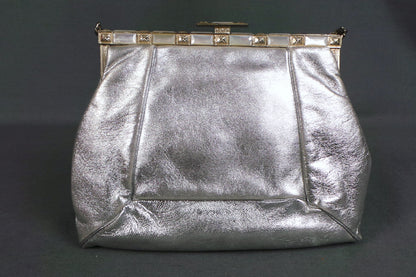 1960s Silver Leather Evening Bag