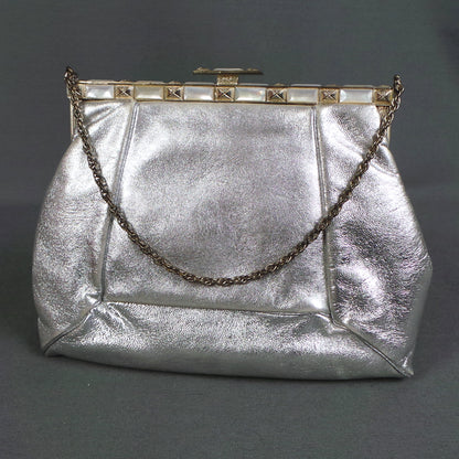 1960s Silver Leather Vintage Evening Bag