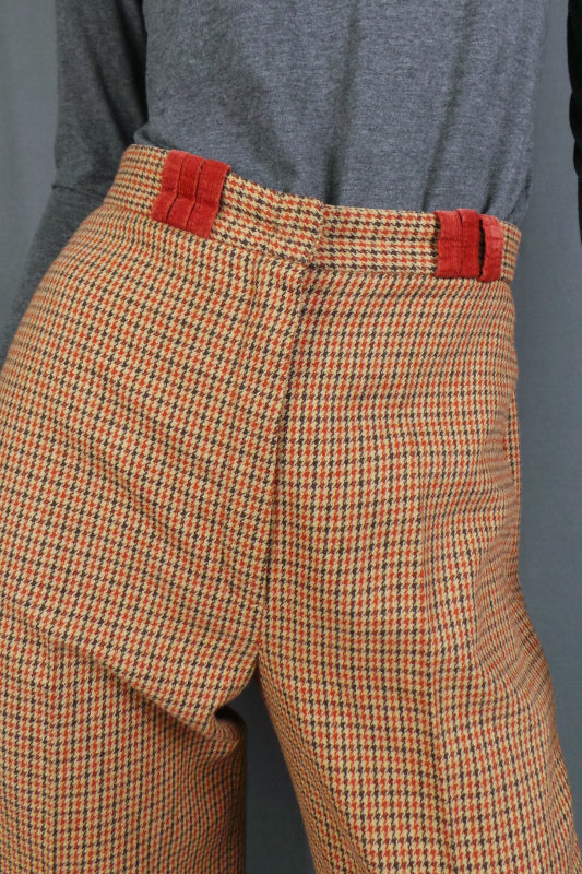 1970s Camel Houndstooth Check Trousers | Mathew Royce | XS