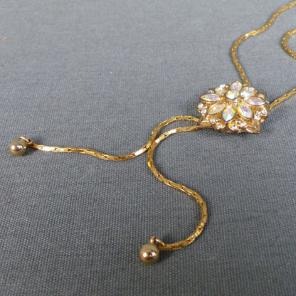 1980s Aurora Borealis Gold Bolo Style Necklace