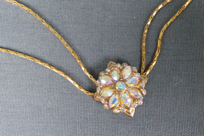 1980s Aurora Borealis Gold Bolo Style Necklace