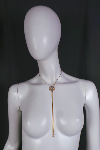 1980s Aurora Borealis Gold Bolo Style Necklace