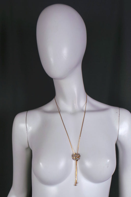 1980s Aurora Borealis Gold Bolo Style Necklace
