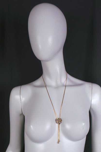 1980s Aurora Borealis Gold Bolo Style Necklace