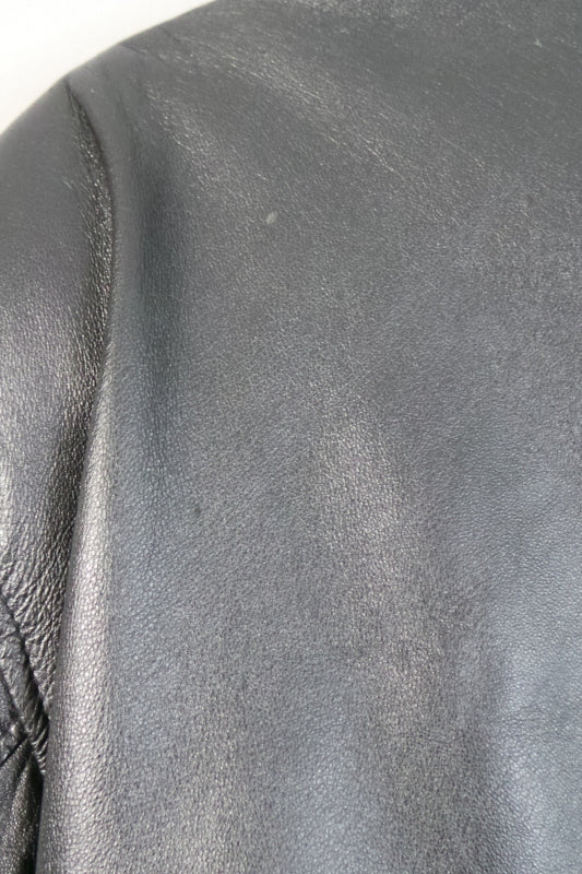 1970 Italian Black Leather Biker Jacket | 2XL