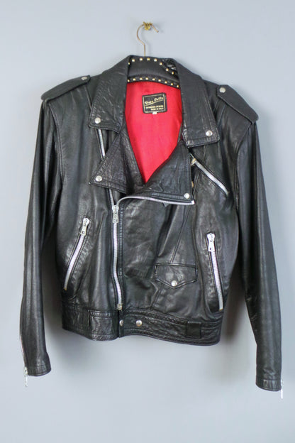1970 Italian Black Leather Biker Jacket | 2XL