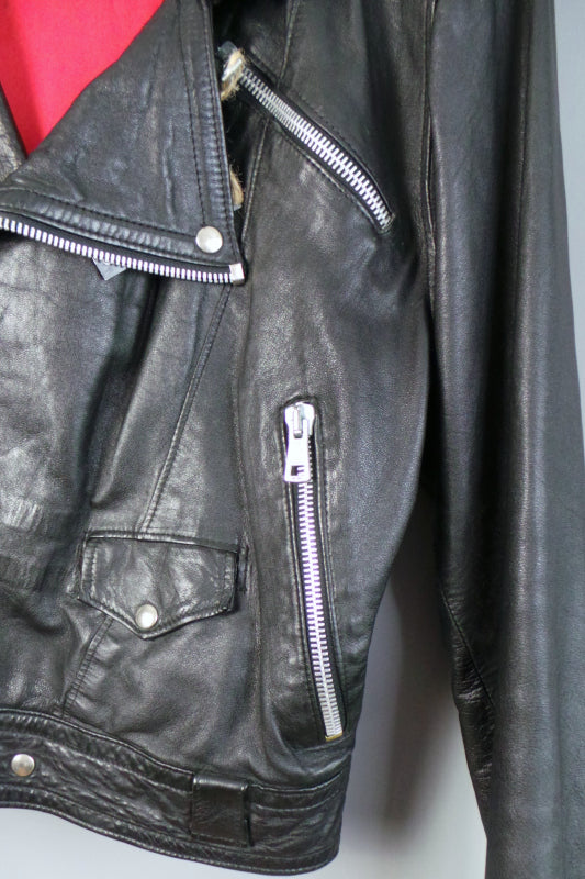 1970 Italian Black Leather Biker Jacket | 2XL