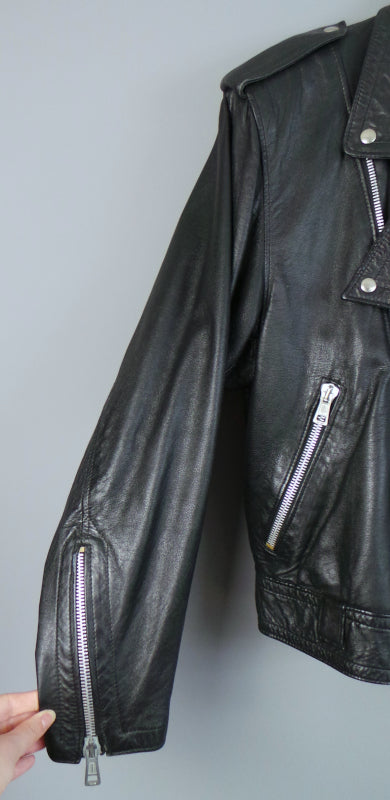 1970 Italian Black Leather Biker Jacket | 2XL