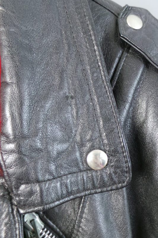 1970 Italian Black Leather Biker Jacket | 2XL
