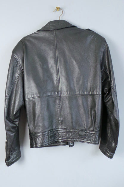 1970 Italian Black Leather Biker Jacket | 2XL