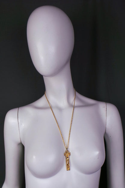 1970s Gold Brutalist Crucifixion Pendant Necklace