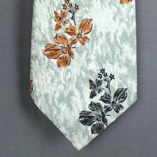 1970s Light Blue and Brown Floral Wide Vintage Mens Tie, by Masterman