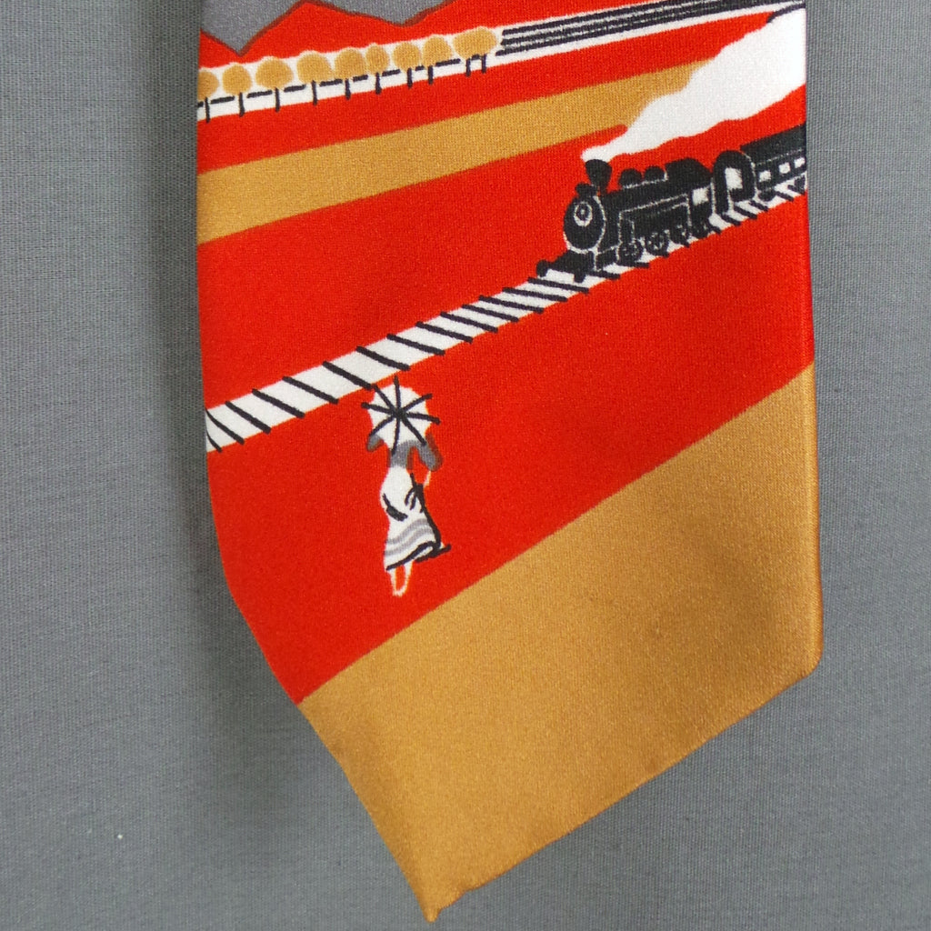 1970s Red Black Transport Print Vintage Mens Tie
