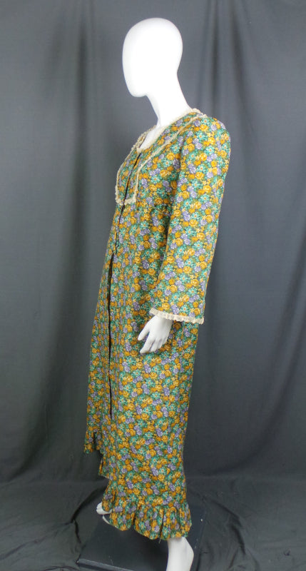 1970s Green Floral Prairie Dress & Jacket | Slenderella | M