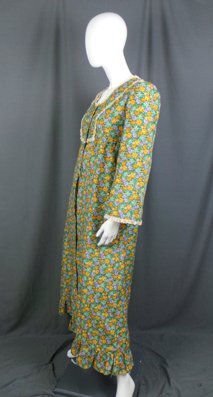 1970s Green Floral Prairie Dress & Jacket | Slenderella | M