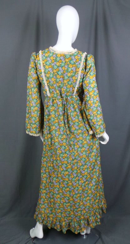 1970s Green Floral Prairie Dress & Jacket | Slenderella | M