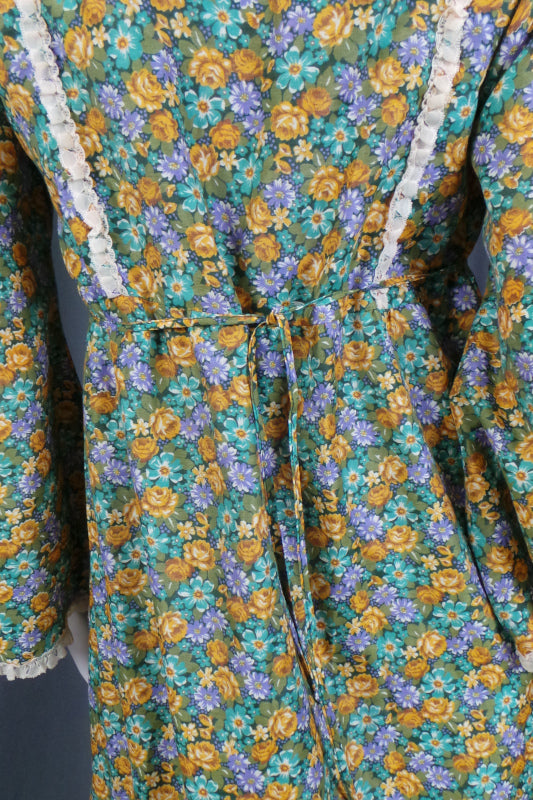 1970s Green Floral Prairie Dress & Jacket | Slenderella | M