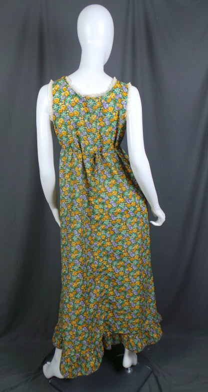 1970s Green Floral Prairie Dress & Jacket | Slenderella | M