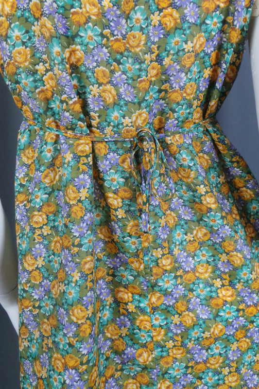 1970s Green Floral Prairie Dress & Jacket | Slenderella | M