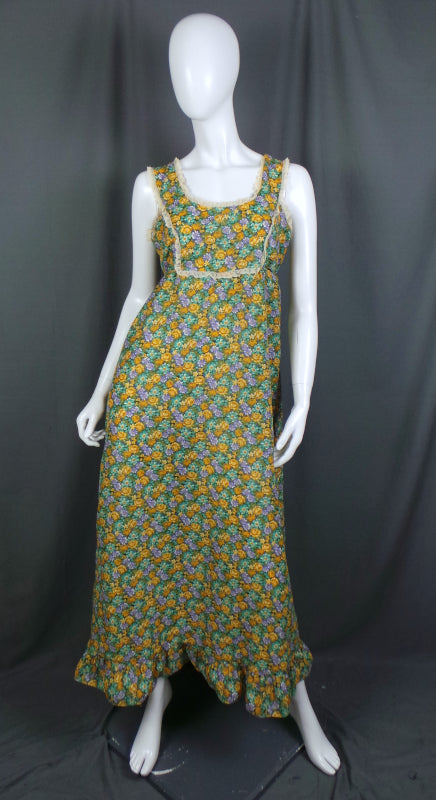 1970s Green Floral Prairie Dress & Jacket | Slenderella | M