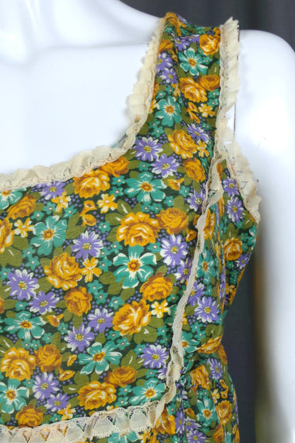 1970s Green Floral Prairie Dress & Jacket | Slenderella | M