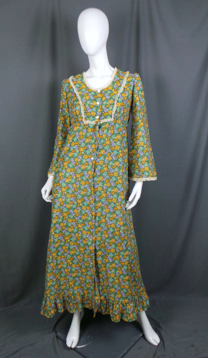 1970s Green Floral Prairie Dress & Jacket | Slenderella | M