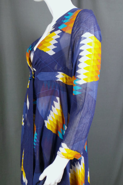 1970s Blue & Yellow Geometric Dress & Jacket | Harper | S