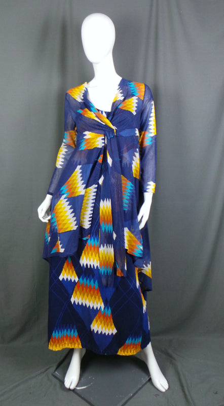 1970s Blue & Yellow Geometric Vintage Dress & Jacket | Harper