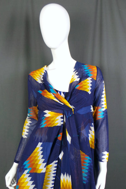 1970s Blue & Yellow Geometric Dress & Jacket | Harper | S